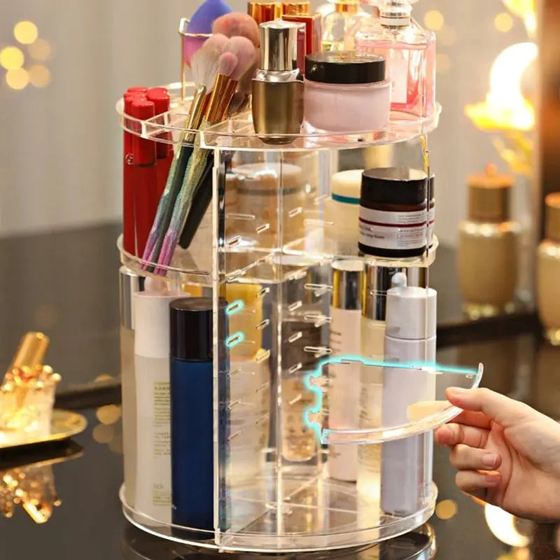 Diamond Pattern Rotary Cosmetic Storage Box – 360° Rotating Makeup Organizer | Multi-Layer Beauty Storage Rack