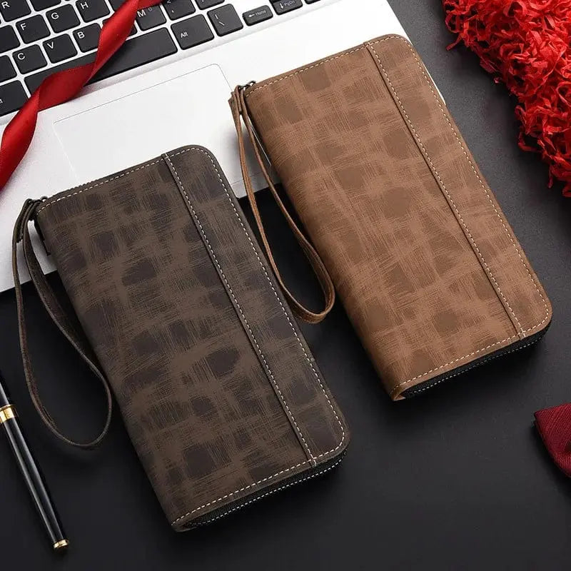 Men’s Long Zippered Leather Wallet – Multi-Functional Large Capacity Card Holder Hand Purse