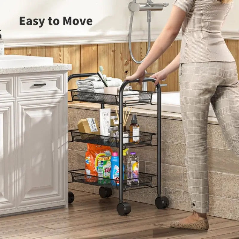 3 Tier Trolley Storage Rack – Multi-Purpose Rolling Organizer Cart for Kitchen, Bathroom & Home Storage Solution