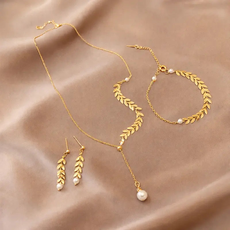 Golden Jewelry Set | Elegant Gold Plated Necklace & Earrings Set for Women & Girls