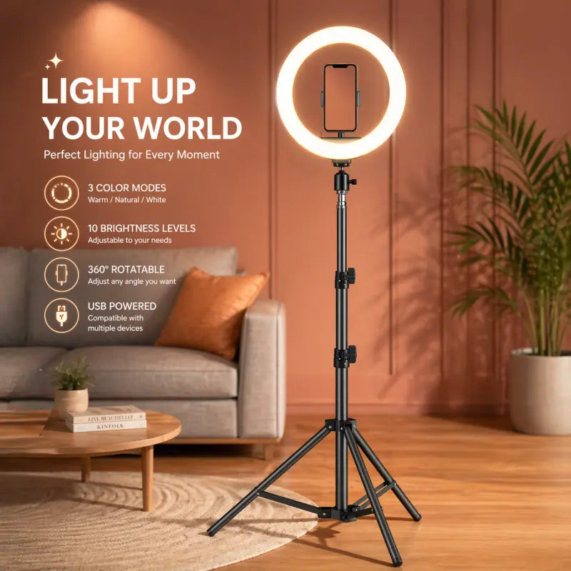 Ring Light with Stand – Adjustable LED Ring Light for Vlogging, Makeup, Photography & Live Streaming