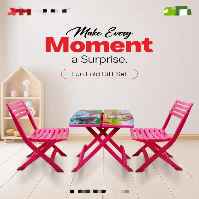 Fun Fold Gift Set Study Table & Chair – 2 PCs Foldable Kids Furniture Set