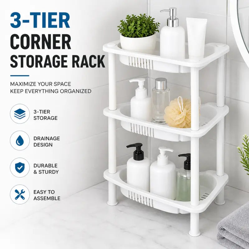 3 Layer Corner Rack Plastic – Space Saving Bathroom & Kitchen Storage Organizer Shelf