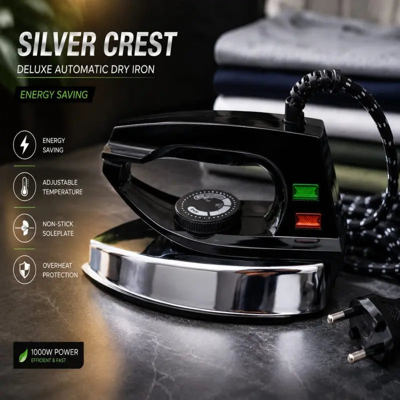 Silver Crest Deluxe Dry Iron – Automatic Non-Stick Soleplate Iron for Shirts, Pants & Home Use