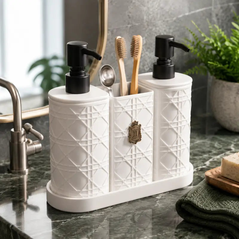 Toilet Set Soap Dispenser Pack of 03 – Wall Mounted Bathroom Liquid Soap Pump Set for Bathroom & Kitchen Organizer