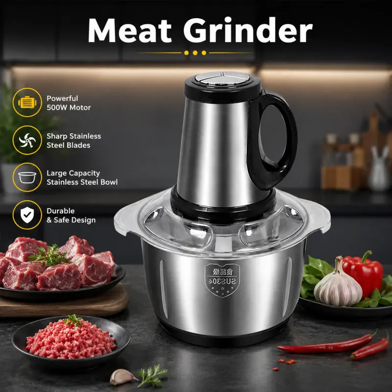 3L Electric Meat Grinder Chopper – Stainless Steel Household Meat & Food Grinder Blender