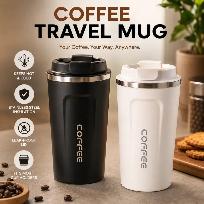 Latte Coffee Mug – Simple Leak Proof Travel Coffee Cup | Insulated Portable Mug for Hot & Cold Drinks