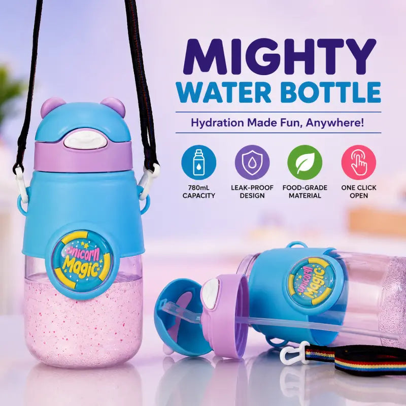 Mighty Water Bottle 27oz/780ml – Leak Proof One Click Kids Water Bottle with Cartoon Design for School & Outdoor Use