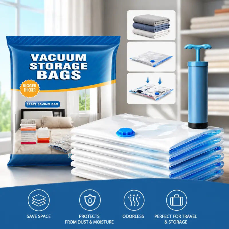 Vacuum Seal Storage Bags for Clothes & Blankets – Space Saver Compression Bags for Travel & Home Organization