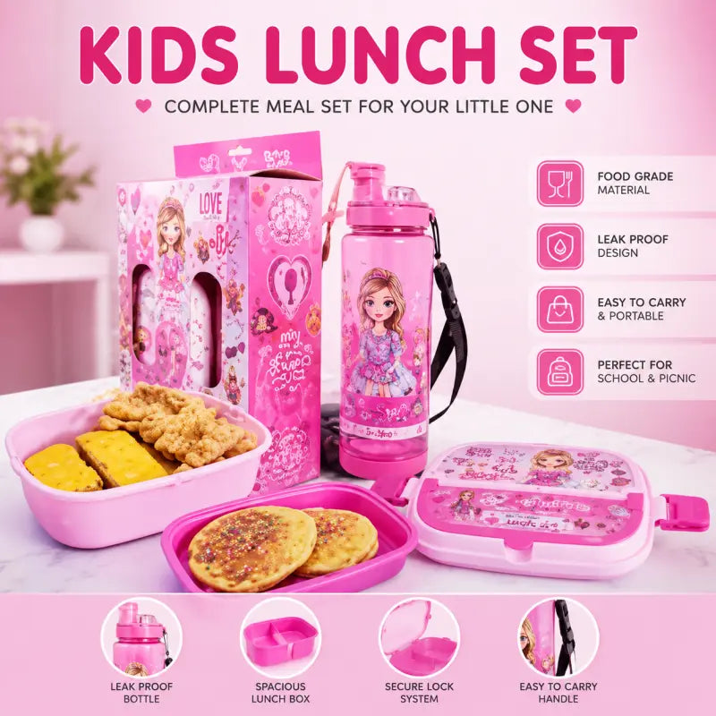 Kids Gift Box Double Layer School Lunch Box with Spoon & Water Bottle for Kids